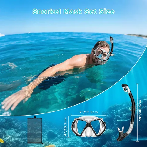 Vista 4 de Equipo de esnórquel para adultos, esnórquel seco, juego de máscara para adultos, máscara de buceo, equipo de buceo, gafas de natación con cubierta
