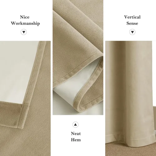 Vista 8 de NICETOWN Cortinas de terciopelo beige 100% opacas de 84 pulgadas de largo, 52 pulgadas de ancho, 2 paneles para dormitorio y sala de estar, cortinas