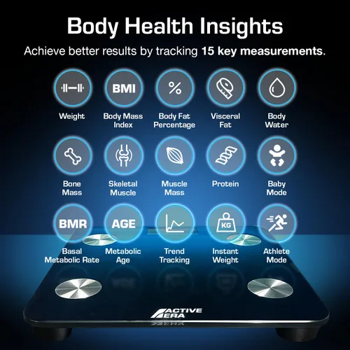 Vista 3 de Active Era Báscula digital Bluetooth de baño para peso y grasa corporal, báscula de pista de ajuste que calcula el IMC, el porcentaje de grasa