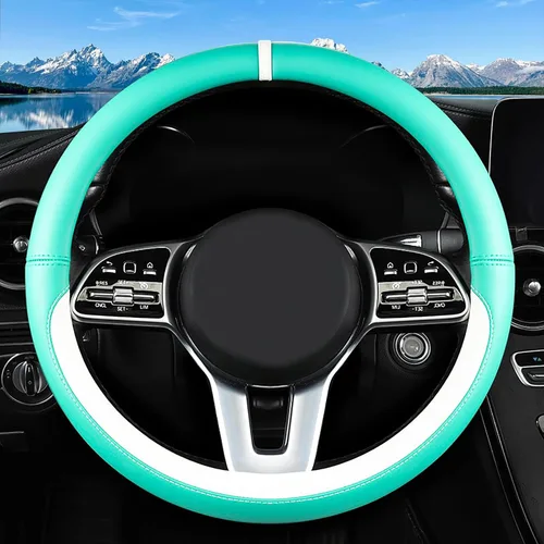 Vista 19 de Funda de cuero para volante de automóvil, material Panapi, universal de 14.5-15 pulgadas, antideslizante, transpirable, fundas para volante