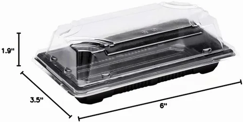Vista 7 de Restaurantware-Roku - Bandejas de sushi de 5.4 x 3 pulgadas, 100 recipientes desechables para sushi con tapas, pequeños, rectangulares, de plástico