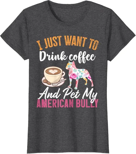 Vista 4 de I Just Want to Drink Coffee and Pet My American Bully Camiseta, Negro, S
