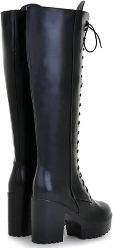 Vista 2 de Parisuit - Botas góticas de tacón alto con cordones para mujer, botas de combate con cremallera lateral
