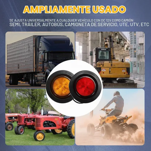 Vista 5 de 10 Piezas Luces LED Marcadoras de Separación Redondas para Remolque de 2", 4 LED Empotradas con Ojales de Goma y Cables con Conectores de 2 Clavijas