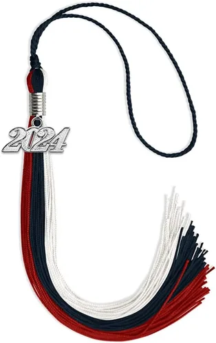 Vista 62 de Endea Graduation Borla de triple color con gota de fecha plateada (negro/dorado/granate, 2020)