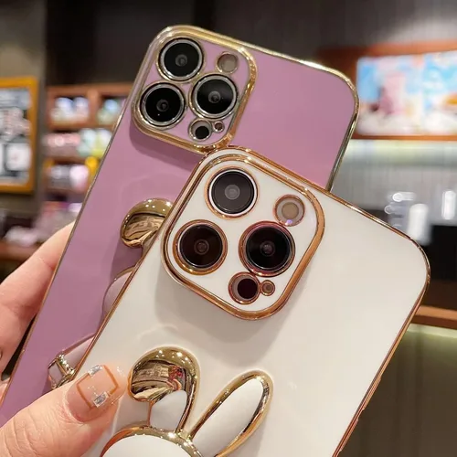 Vista 4 de Funda con soporte de conejo de corazón para Xiaomi Redmi A1, galvanizado suave TPU protector delgado a prueba de golpes con lindo conejito soporte