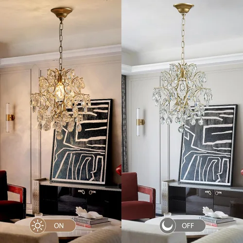 Vista 5 de Bestier Lámpara colgante moderna dorada con forma de gota de lluvia de cristal, lámpara de techo para comedor, baño, dormitorio, sala de estar Oro
