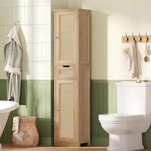 Vista 2 de Iwell 66.9" Tall Bathroom Storage Cabinet with 2 Doors & 1 Drawer