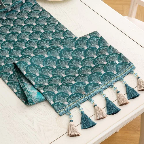 Vista 9 de Camino de mesa, lujo de lentejuelas de terciopelo con tira de plumas doradas con purpurina, cocina de temporada, comedor, decoración del hogar