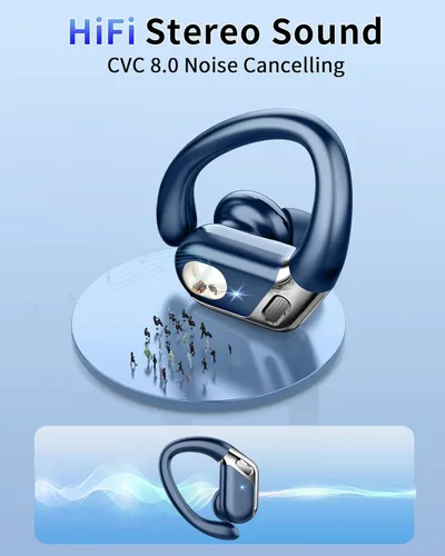 Vista 3 de Auriculares inalámbricos, Bluetooth 5.4 deportivos, sonido de graves profundos de 50 horas con 4 micrófonos ENC con cancelación de ruido, pantalla