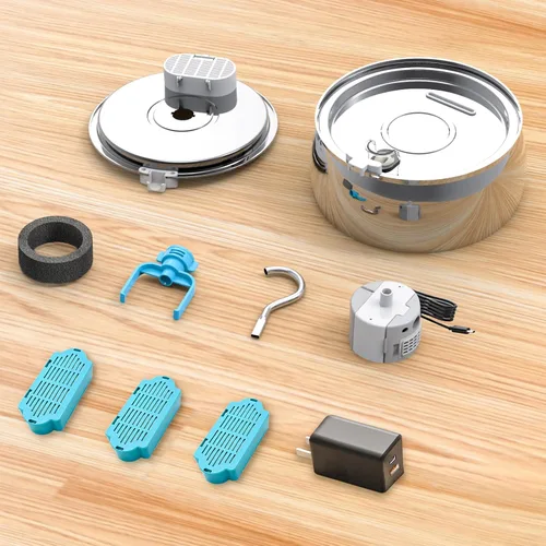 Vista 7 de Fuente de agua para gatos de acero inoxidable de 4.0L/1.1 galones para beber, fuente de agua para mascotas para gatos en interiores, bomba ultra