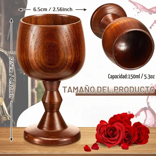 Vista 2 de Tessco - 4 copas de vino de madera de azufaifo vintage medieval, vaso de madera de cáliz para agua, accesorios de cocina, comunión altar