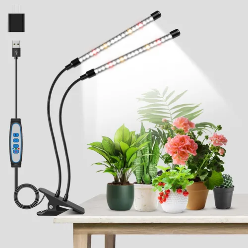 Vista 12 de Garpsen Luces de cultivo para plantas de interior, 2 cabezales con clip