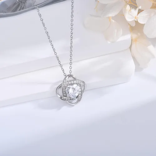 Vista 5 de EPIRORA Collar con dije de nudo de amor de plata de ley con circonita cúbica para mujer, graduación, cumpleaños, Navidad, regalos