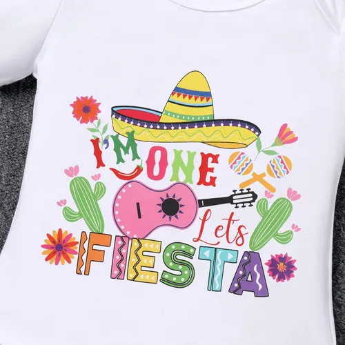 Vista 5 de IMEKIS Mameluco para bebé niña con diseño de My First Cinco De Mayo, falda tutú arcoíris + sombrero mexicano, ropa para pastel de cumpleaños