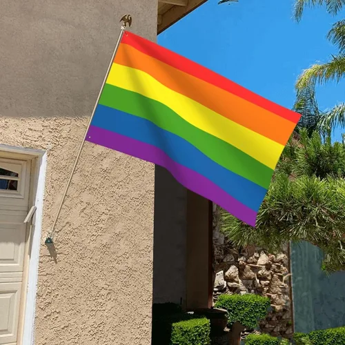 Vista 5 de Bandera para exteriores de 2.5 x 4 pies, bandera LGBT de arcoíris y orgullo gay, bandera para decoración del hogar y jardín, con ojales, duradera