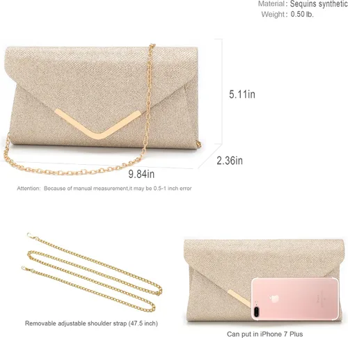 Vista 5 de Bolsos de mano brillantes para mujer, bolso de noche para mujer, bolso de mano para mujer, bolso de mano para fiesta, graduación, boda