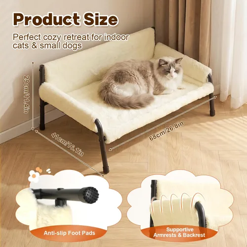 Vista 4 de Sofá cama elevada para gatos de interior, sofá de gato con marco de metal Beige
