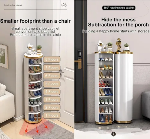 Vista 3 de Zapatero giratorio de 360° de 7 niveles sin puerta, estante redondo para zapatos, organizador de zapatos moderno y alto para entrada, dormitorio