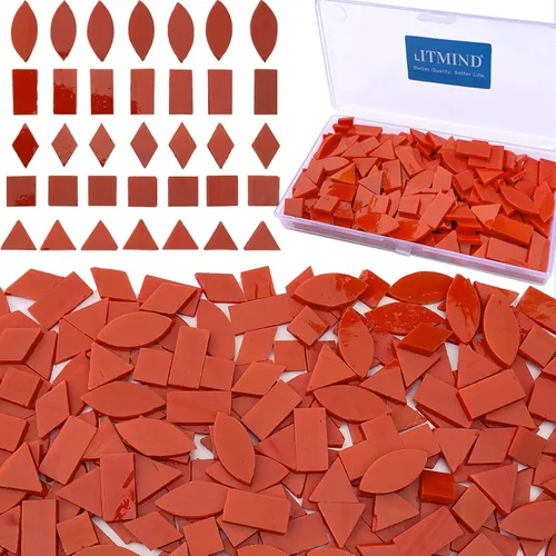 Vista 12 de LITMIND Azulejos de Mosaico de Vidrio Manchado Naranja Transparente - 240 Piezas en 5 Formas (Rectángulo, Triángulo, Rombo, Cuadrado, Hoja)