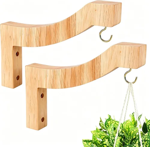 Vista 11 de Colgador de plantas de macramé, macetas colgantes de pared para plantas de interior, ganchos de madera para macetas al aire libre, carillón