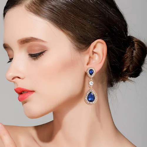 Vista 2 de BriLove 8 pendientes colgantes de cristal con forma de lágrima para mujer Cristal