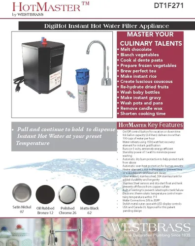 Vista 8 de Westbrass DT1F271-12 Develosah - Grifo dispensador de agua caliente de 9 pulgadas con sistema de tanque digital HotMaster DigiHot y filtro de agua