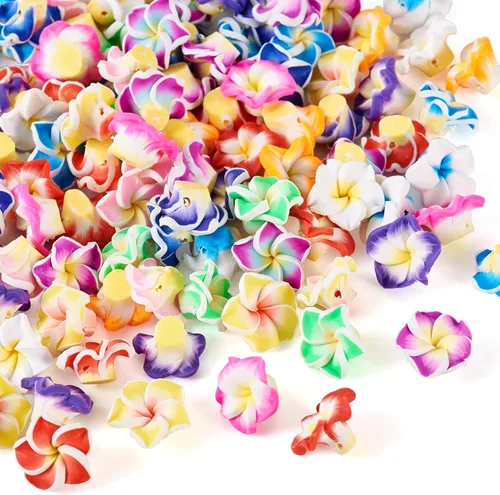 Vista 7 de Craftdady 120 cuentas de flores de arcilla polimérica 3D Plumeria floral pequeñas cuentas espaciadoras lindas cuentas de flores de 0.591-0.630 in