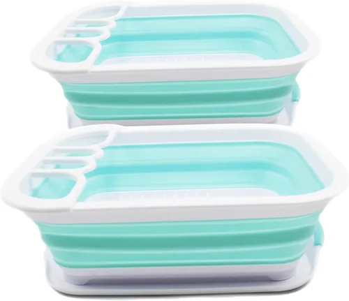 Vista 8 de SAMMART Escurridor de platos plegable de 7.5 litros (2 galones) con escurridor, juego de escurridor plegable, organizador de vajilla portátil