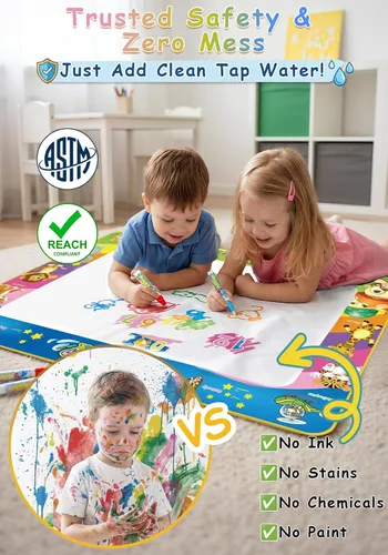 Vista 3 de Juguete para niños pequeños Wedopro: tapete de garabatos de agua de 40 x 30 pulgadas, sin desorden, para colorear y dibujar, con secado instantáneo