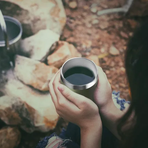Vista 6 de HASLE OUTFITTERS Vaso de vino de 12 onzas con tapa, copas de vino sin tallo, tazas de viaje al vacío de doble pared, taza de café de acero Acero