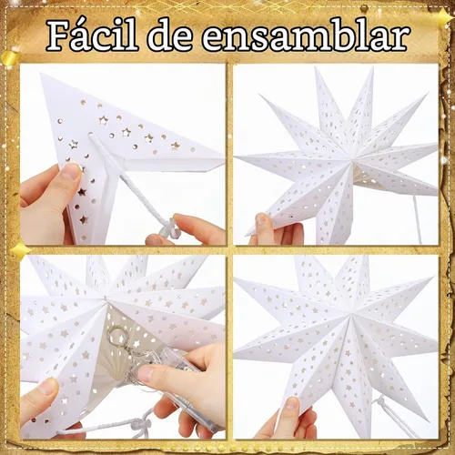 Vista 4 de Watersay Paquete de 6 Faroles de Papel de Copo de Nieve de Navidad Faroles de Papel de Estrella de Navidad con 6 Luces LED Blancas Ornamentos