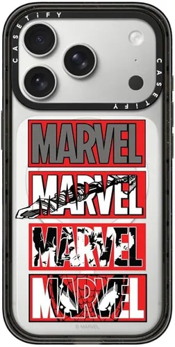 Vista 112 de CASETiFY Impact - Funda para iPhone 13 Mini [Marvel Colab / protección contra caídas de 8.2 pies/Magsafe] - Capitán América VS - Negro transparente