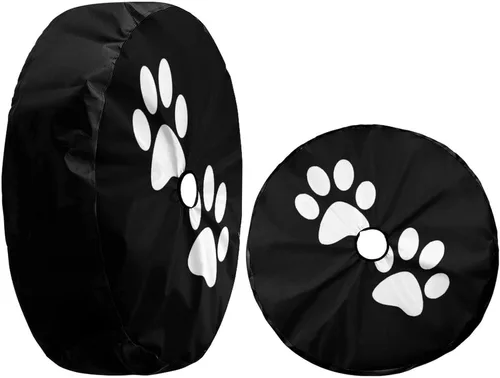 Vista 3 de Funda para neumático de repuesto con estampado de huellas con orificio de cámara de respaldo, cubierta de neumático para remolque, RV, SUV y muchos
