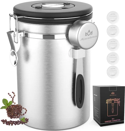 Vista 15 de Recipiente de café para café molido con Scoop Date Tracker, válvula de CO2 unidireccional, acero inoxidable 304, recipiente hermético