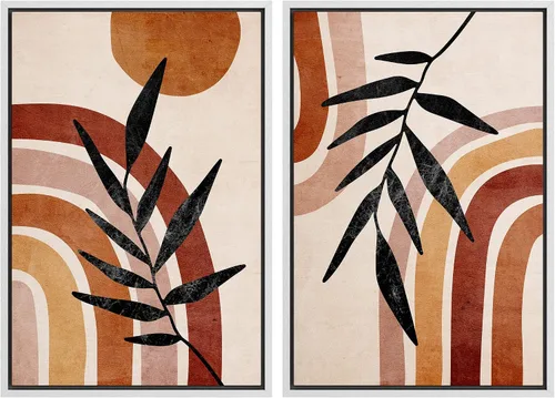 Vista 40 de IDEA4WALL Lienzo Enmarcado Impreso Arte de Pared Set Paisaje de Hojas de Palma de Selva de Mediados de Siglo Naturaleza Silvestre Ilustraciones Arte