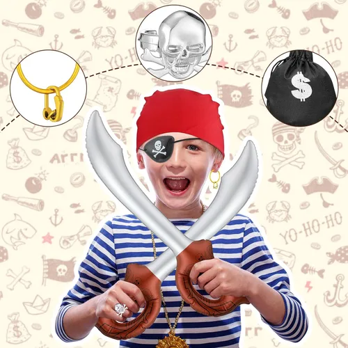 Vista 6 de 7 piezas de accesorios de disfraz de pirata para Halloween para niños