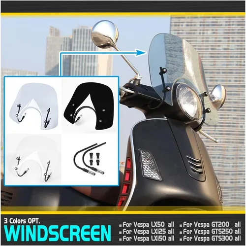Vista 7 de Deflector de Pantalla de Viento para Motos Deportivas y Scooters, Parabrisas para Piaggio Vespa LX 150 125 50 LX125 LX150 LX50 GT200 GT 200 GTS250
