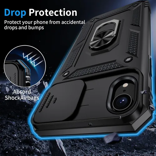 Vista 4 de Funda para iPhone XR, Funda para Teléfono iPhone XR con 2X Protectores de Pantalla HD + Cubierta Deslizante para Cámara, [Grado Militar] Funda