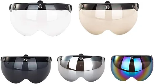 Vista 4 de Visera universal de casco retro de 3 broches a prueba de viento, visera de casco de motocicleta de media cara, lente de visera abatible