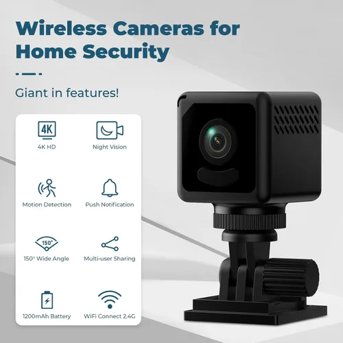 Vista 2 de Mini cámara 4K WiFi inalámbrica pequeña portátil HD niñera con detección de movimiento, almacenamiento en la nube y SD, visión nocturna, gran