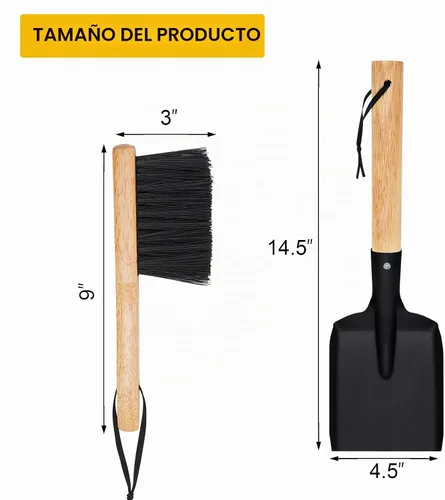 Vista 2 de Juego de escobilla y pala para cenizas de chimenea - Juego de herramientas para chimenea, herramientas para fogata, juego de limpieza de hogar