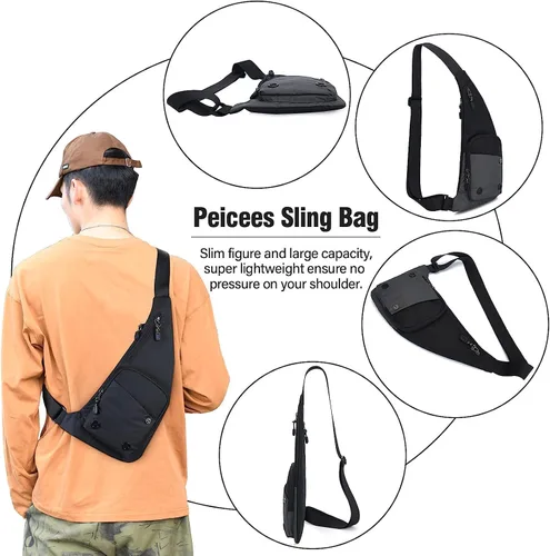 Vista 5 de Peicees Bolso bandolera impermeable para hombre, mochila delgada para hombre, bolso de hombro pequeño para viajes, senderismo