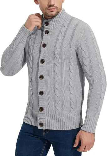 Vista 4 de NITAGUT - Suéter de punto para hombre de manga larga con cuello de pie y botones