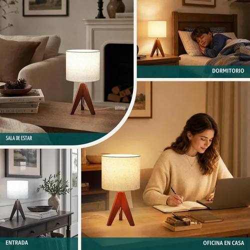 Vista 5 de Siljoy Lámpara de mesa trípode de 14.2 pulgadas, lámpara de mesita de noche M(Interruptor basculante)