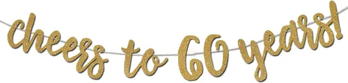 Vista 2 de Cartel de Cheers to 60 Years – Papel de cartulina con purpurina de alta calidad – Texto más grande para una mejor visibilidad – Decoración perfecta