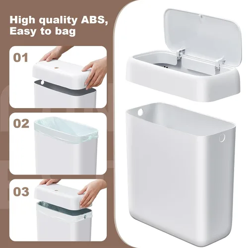 Vista 5 de funest Paquete de 2 basureros de baño con tapa desplegable, cubo de basura de plástico de 3 galones y 2.7 galones para espacios pequeños, papelera