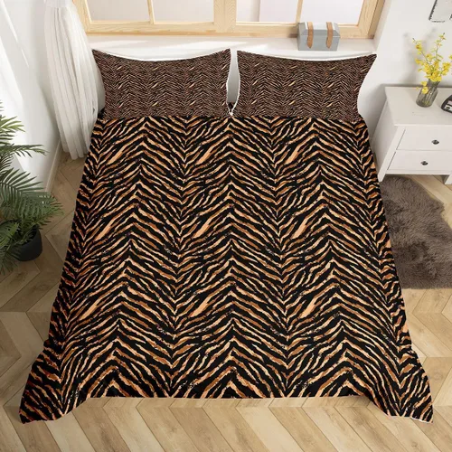Vista 32 de Juego de funda de edredón con estampado de leopardo abstracto, tamaño individual, juegos de ropa de cama de piel de guepardo negro y gris