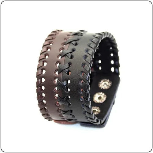 Vista 4 de Punk Rock - Pulsera de cuero trenzado ancho