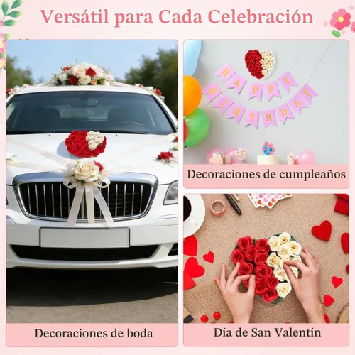 Vista 5 de EXCEART Espuma floral en forma de corazón con 4 ventosas, bloques de esponja de floristería húmeda verde para decoración de autos de boda, ladrillos